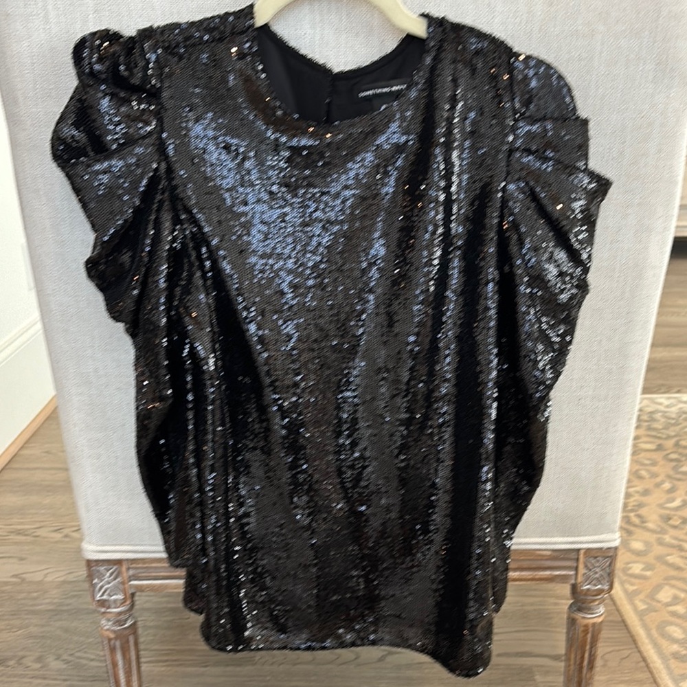 Something Navy Black Sequin Top. Size XS